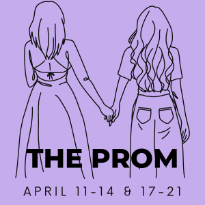 A drawing of two girls holding hands on a purple background. Text across the image says "The Prom"