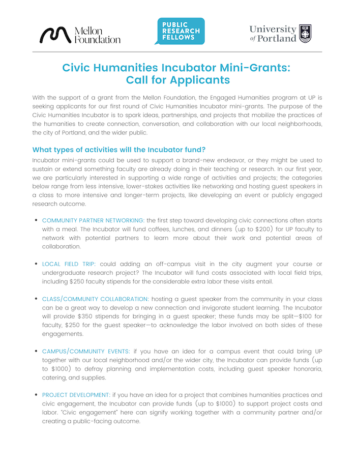 civic humanities mini-grants flyer.