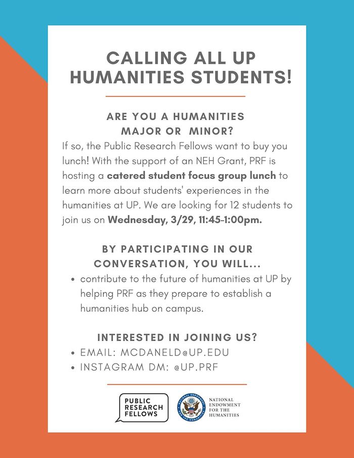 Humanities Student Focus Group Lunch Flyer