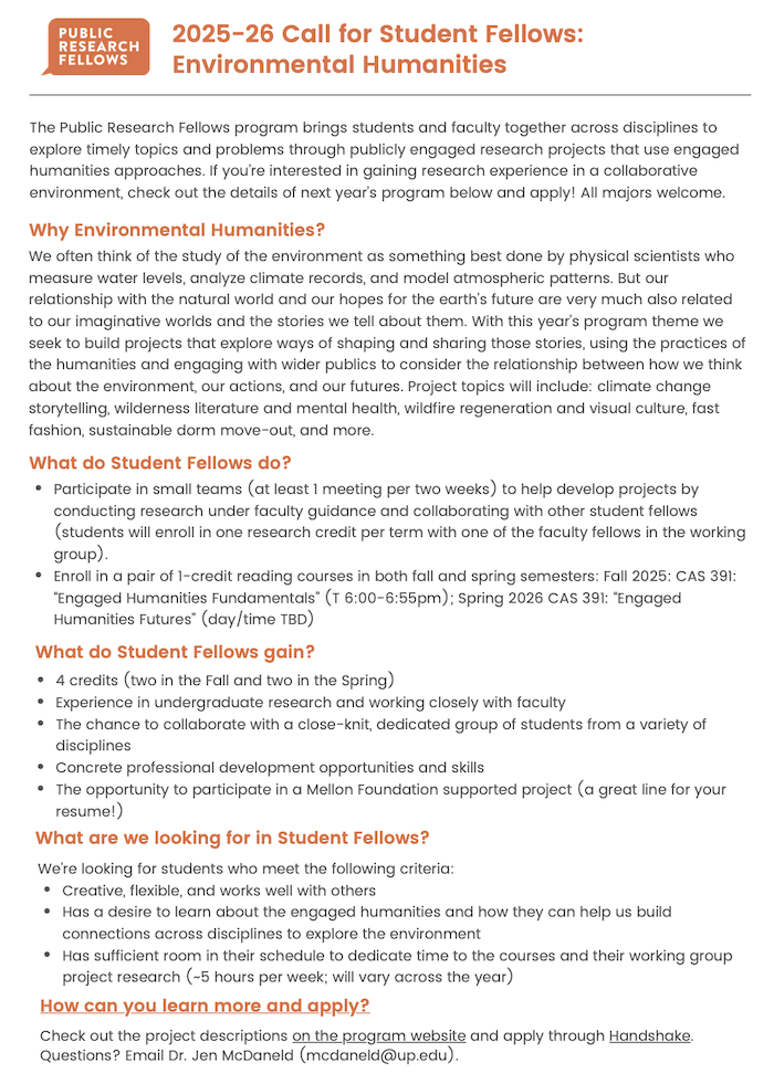 Call for student fellows flyer.