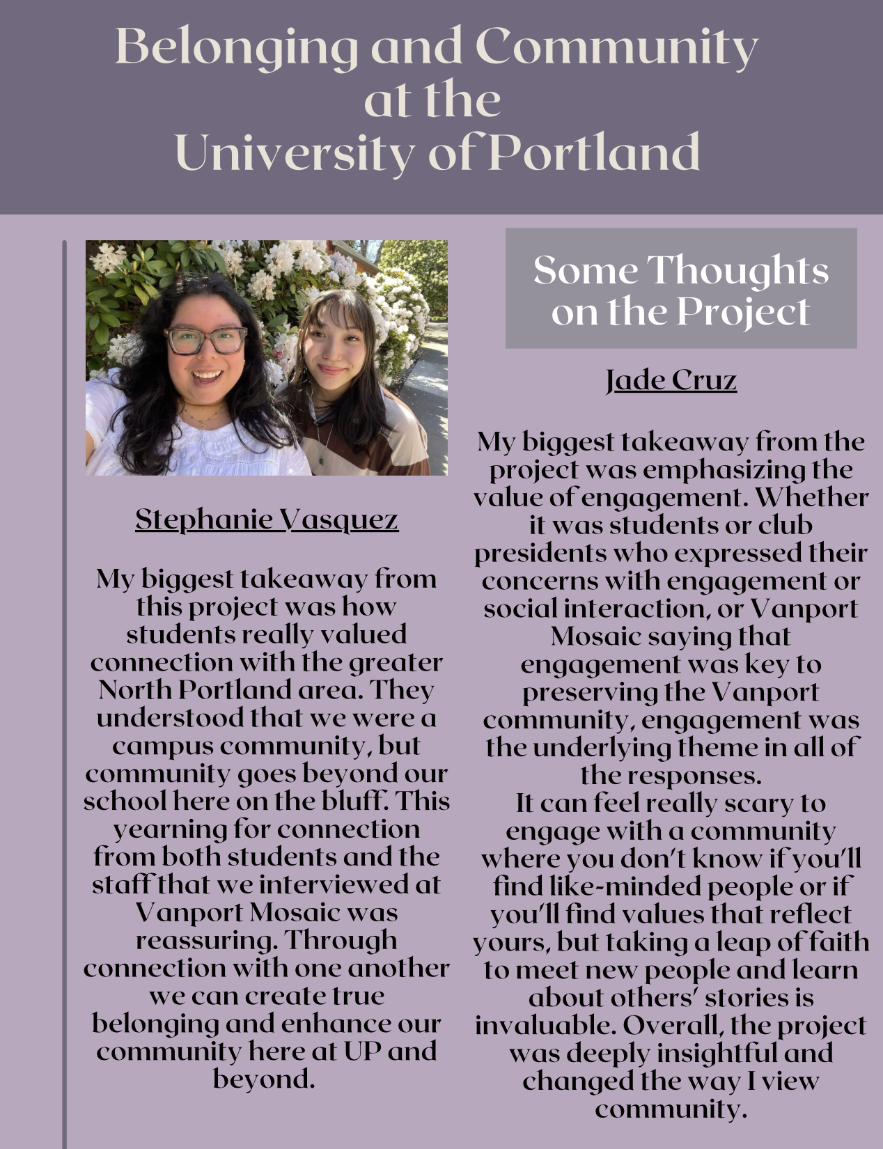 Student fellows' thoughts on the project.