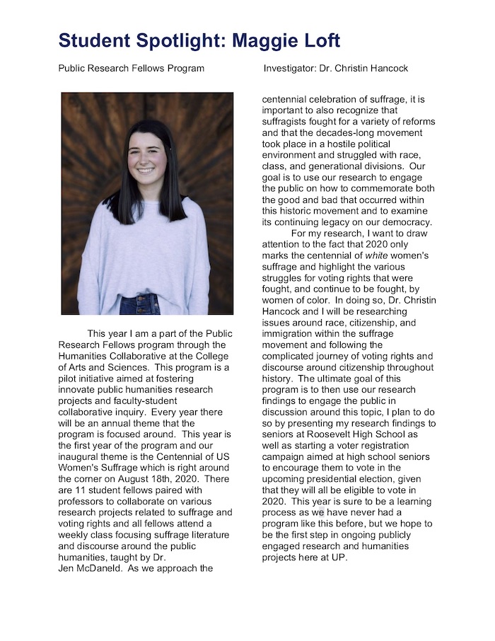 Student Fellow featured in the URC newsletter.