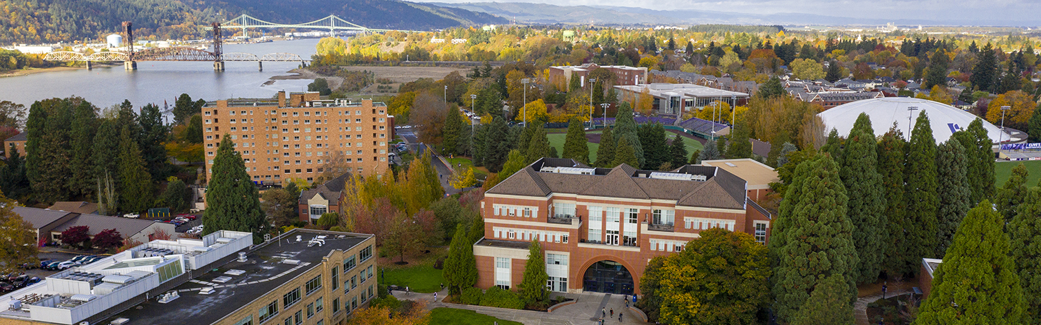 Academic Quad in Autumn with Buckley Center, the Bell Tower and Chapel of Christ the Teacher, and Shiley School of Engineering